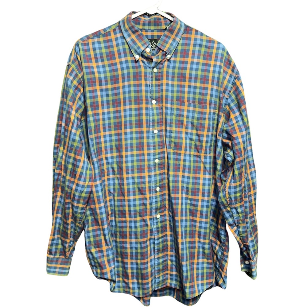 Jos A Banks Plaid Checkered Dress Shirt Button Up size large